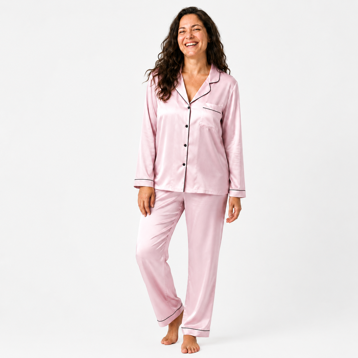 Pijama Feminino Longo Acetinado Minimalista com Toque Macio