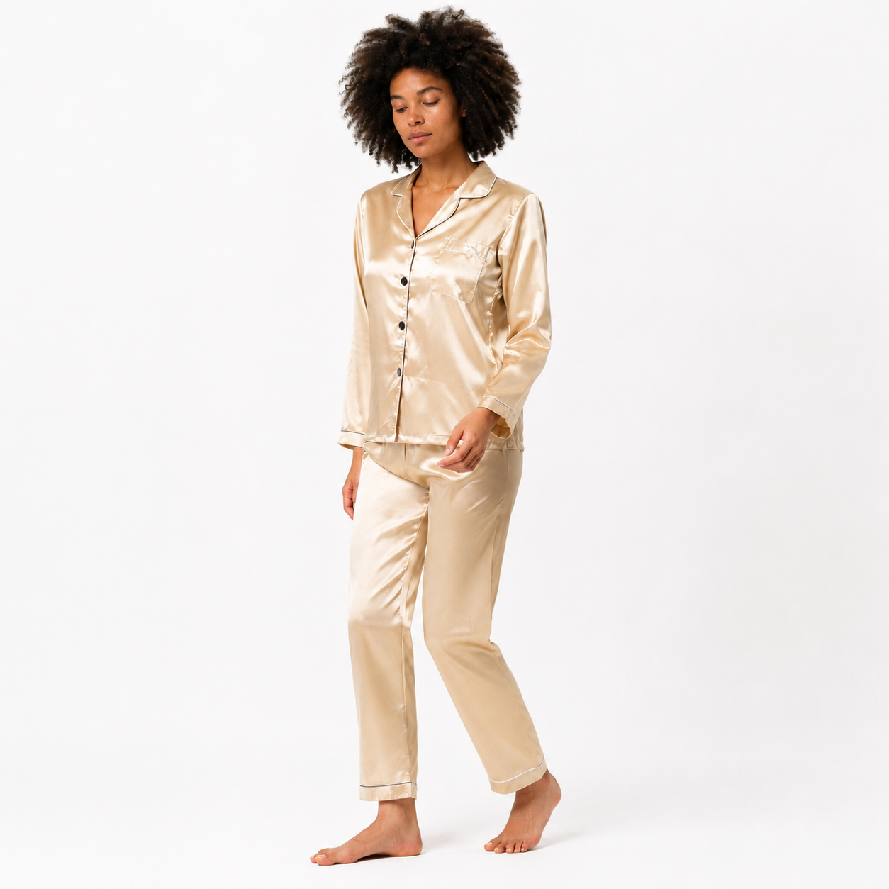 Pijama Feminino Longo Acetinado Minimalista com Toque Macio