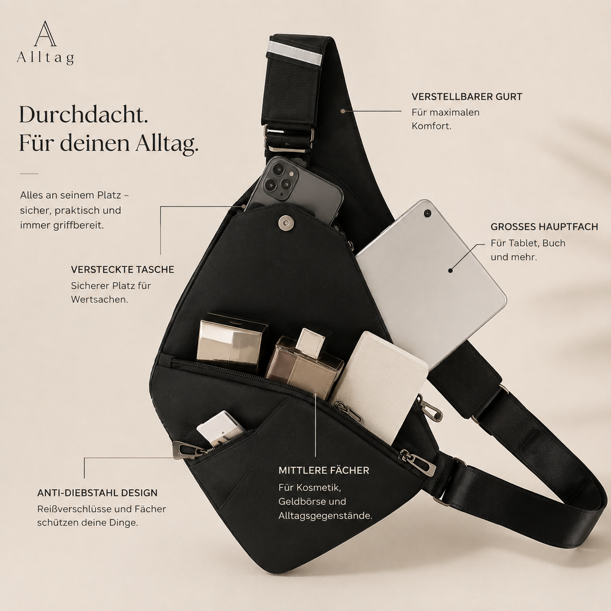 Siena™ Anti-Diebstahl-Tasche mit RFID-Schutz