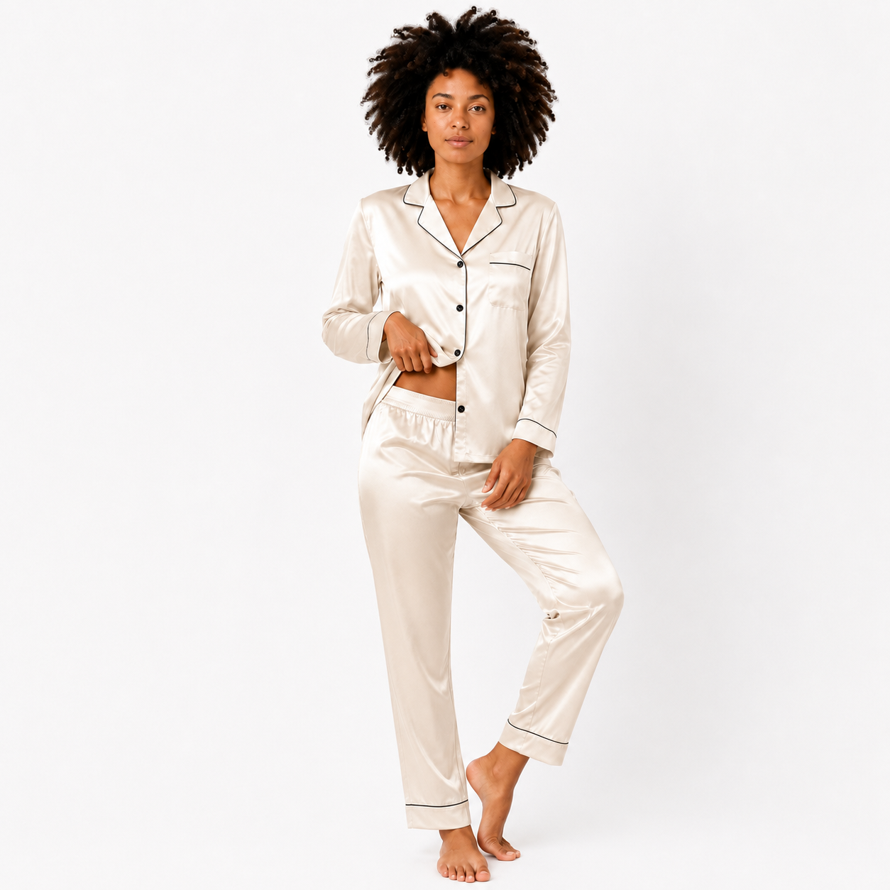 Pijama Feminino Longo Acetinado Minimalista com Toque Macio