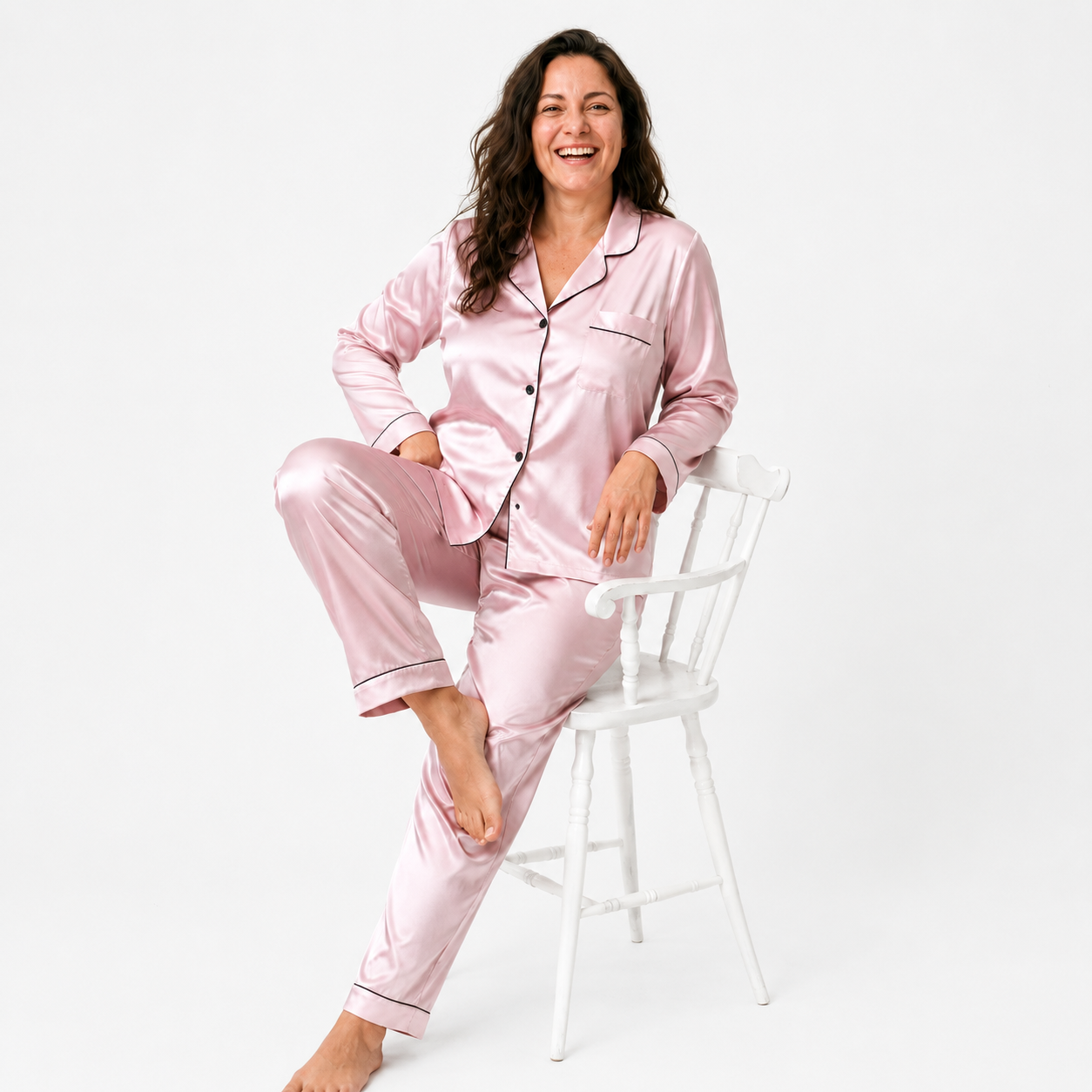 Pijama Feminino Longo Acetinado Minimalista com Toque Macio