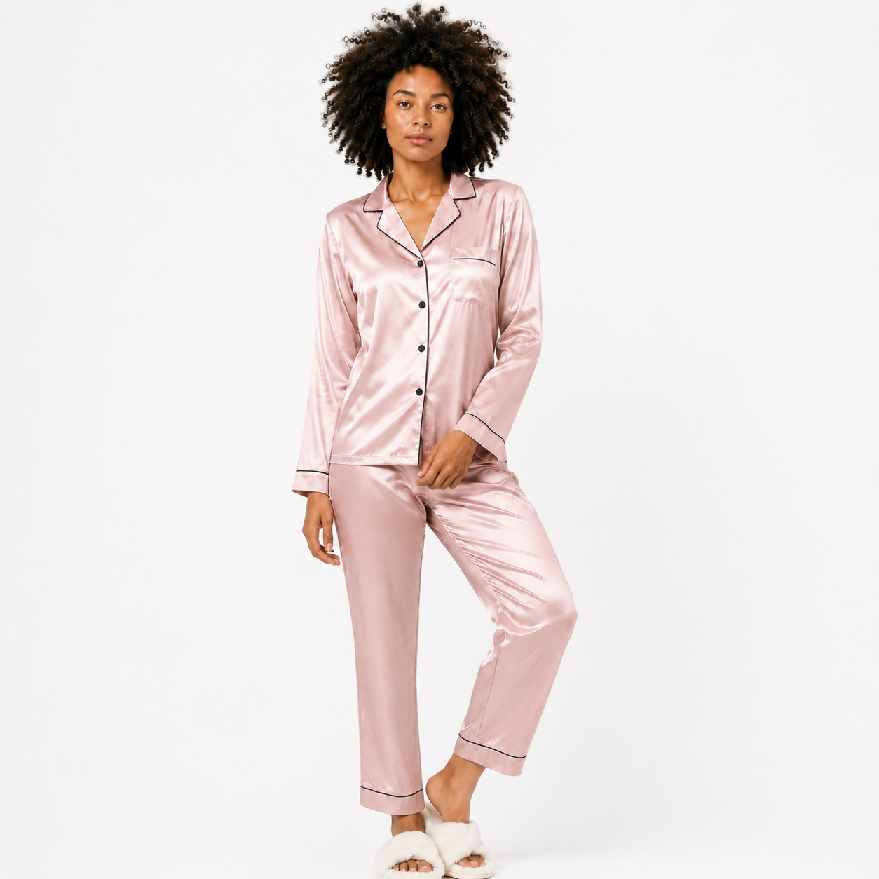 Pijama Feminino Longo Acetinado Minimalista com Toque Macio